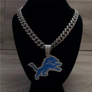 Silver Tone Chain Necklace with Blue Lion Pendant